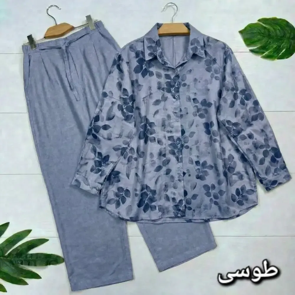 ست مانتو شلوار زنانه مدل ونوس جنس شانتون درجه یک سایز فری 38 تا 46