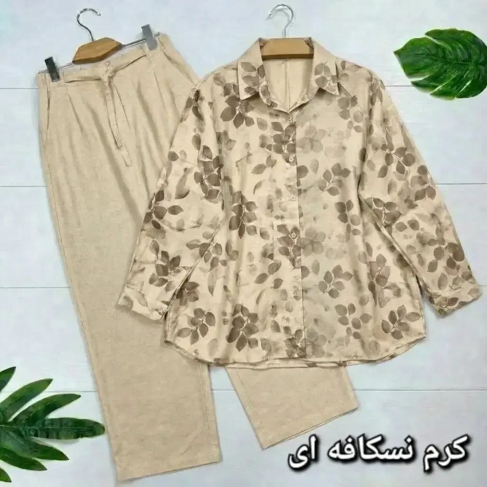 ست مانتو شلوار زنانه مدل ونوس جنس شانتون درجه یک سایز فری 38 تا 46