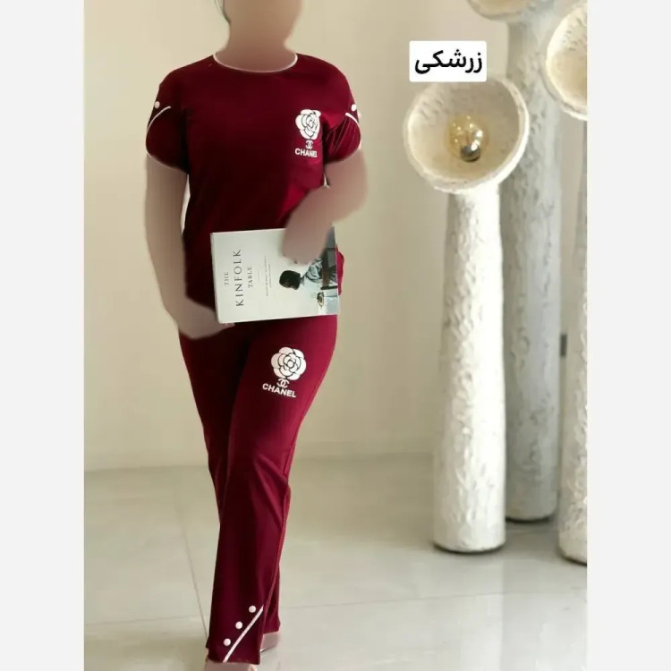 ست تیشرت و شلوار زنانه مدل میقات جنس پنبه گلکسی چاپ پفکی طرح chanel فری سایز