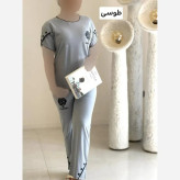 ست تیشرت و شلوار زنانه مدل میقات جنس پنبه گلکسی چاپ پفکی طرح chanel فری سایز