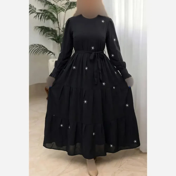 پیراهن زنانه مجلسی مشکی مدل ستاره جنس بوگاتی فری سایز 38 تا 46