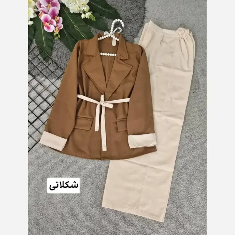 کت شلوار زنانه لنین نچرال فری سایز 36 تا 46 مدل تندیس