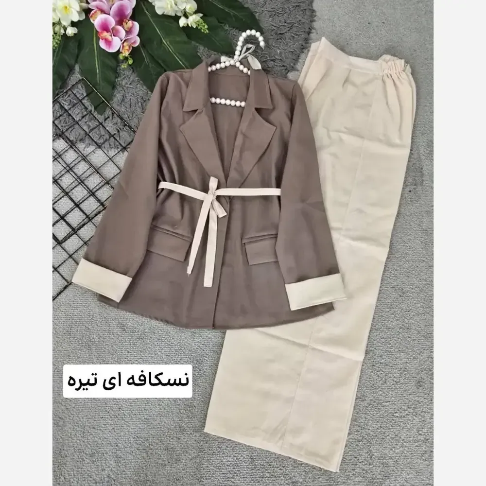 کت شلوار زنانه لنین نچرال فری سایز 36 تا 46 مدل تندیس
