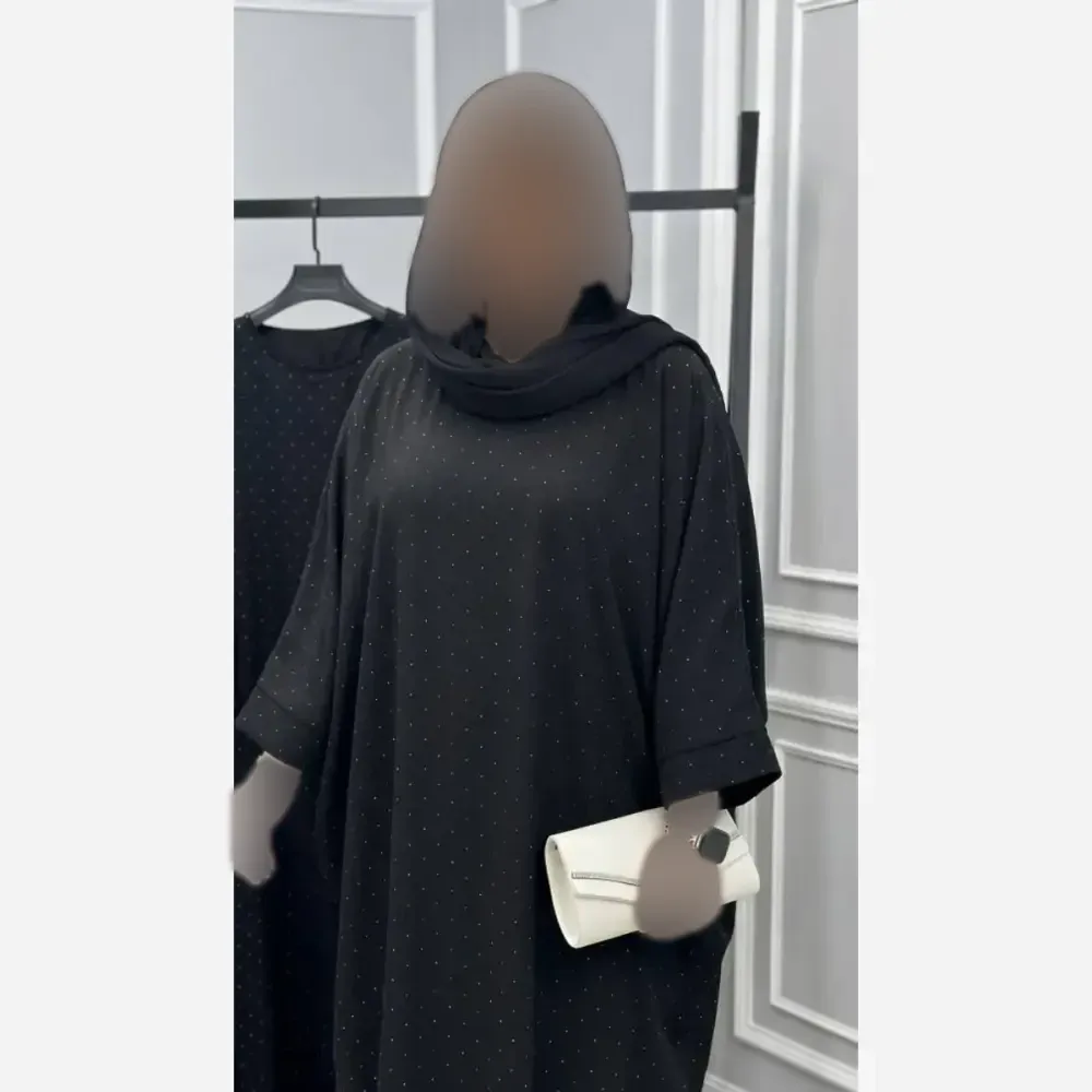 عبا زنانه مدل افسانه جنس ساتن الیزه مشکی نگیندار فری سایز