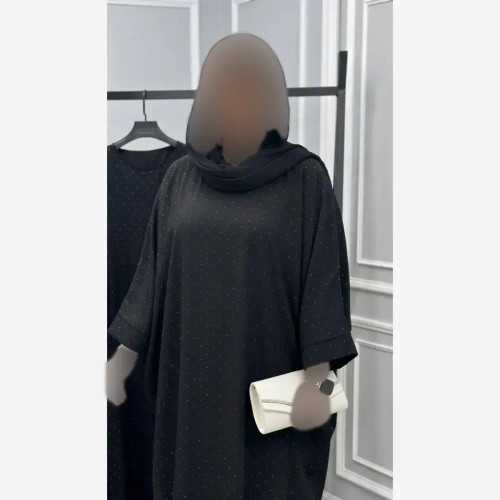 عبا زنانه مدل افسانه جنس ساتن الیزه مشکی نگیندار فری سایز