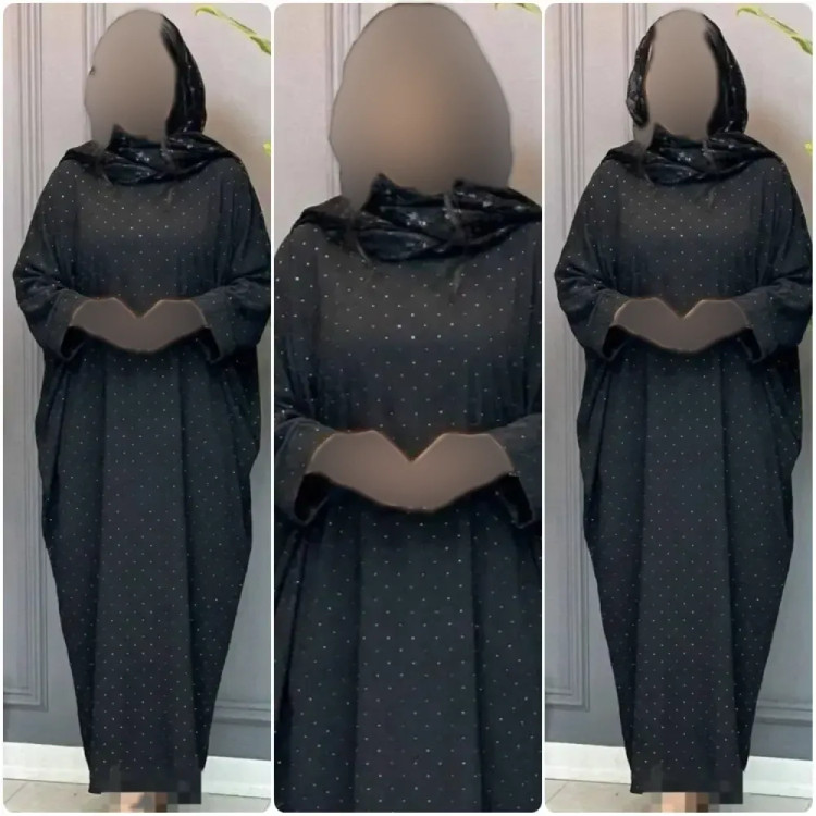 عبا زنانه مدل افسانه جنس ساتن الیزه مشکی نگیندار فری سایز
