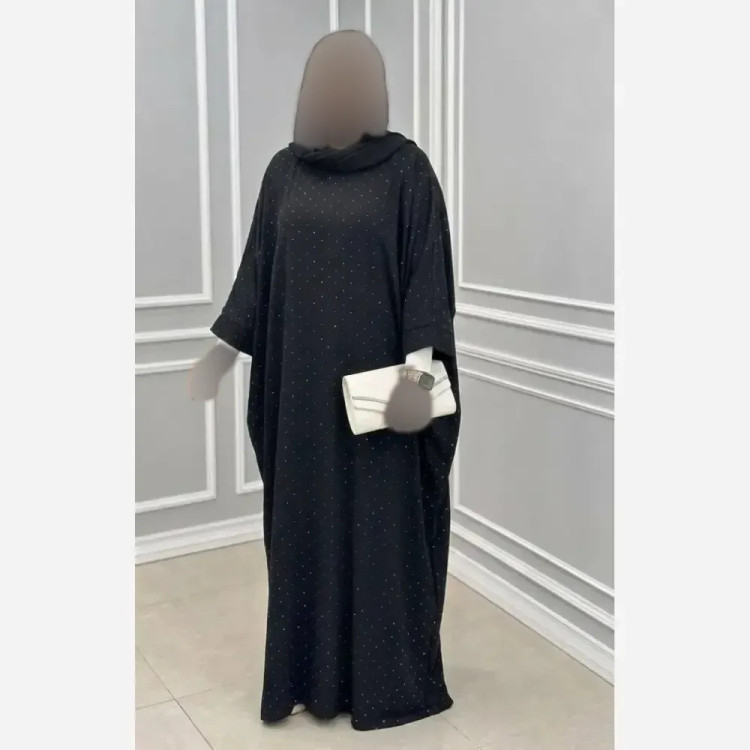 عبا زنانه مدل افسانه جنس ساتن الیزه مشکی نگیندار فری سایز