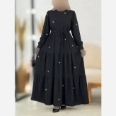 پیراهن زنانه مجلسی مدل ستاره جنس بوگاتی رنگ مشکی فری سایز 38 تا 46