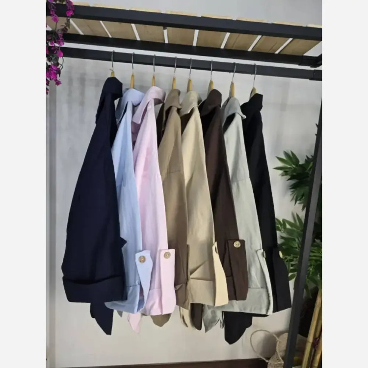 شومیز زنانه لنین کتان مدل نیلی فری سایز 38 تا 50 با جیب طرح صلیبی