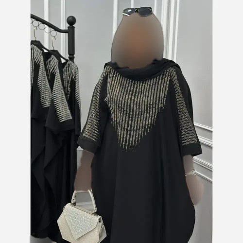 عبا مجلسی مدل خورشید نگینکوب جنس کرپ ندا فریسایز