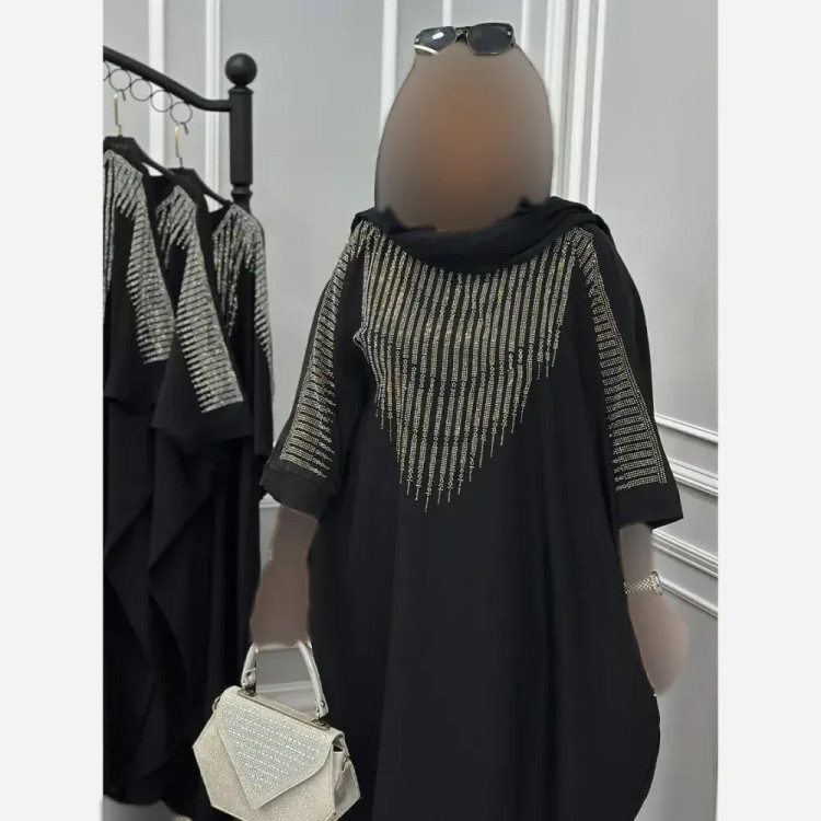 عبا مجلسی مدل خورشید نگینکوب جنس کرپ ندا فریسایز