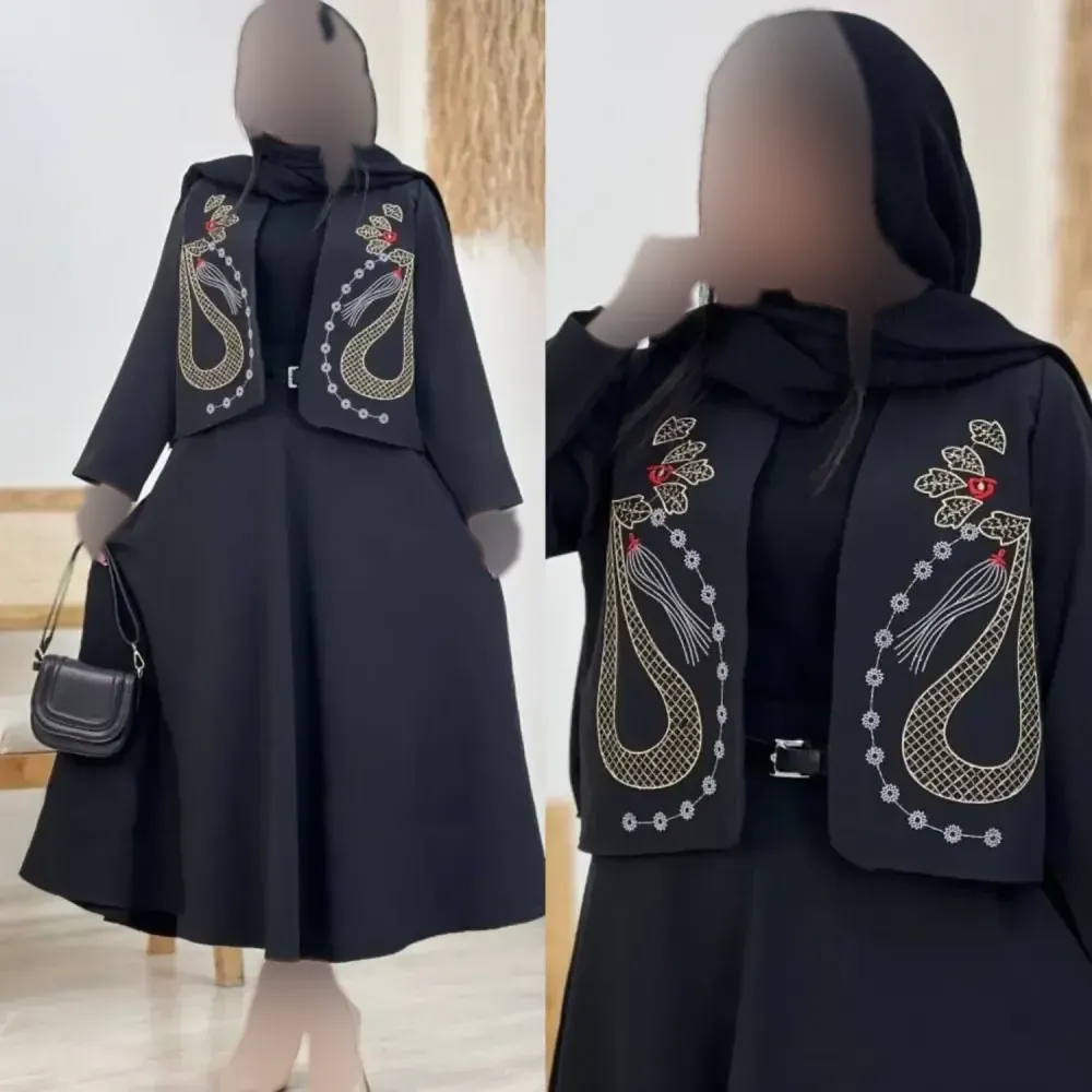 ست کت و دامن زنانه مدل یارا جنس مازراتی گلدوزی شده رنگ مشکی فری سایز