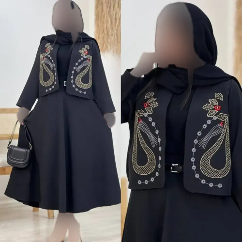 ست کت و دامن زنانه مدل یارا جنس مازراتی گلدوزی شده رنگ مشکی فری سایز