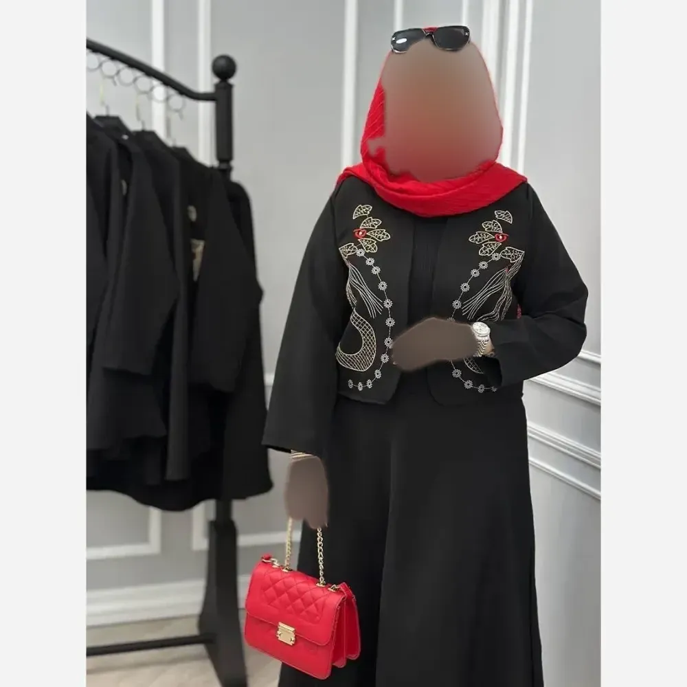 ست کت و دامن زنانه مدل یارا جنس مازراتی گلدوزی شده رنگ مشکی فری سایز
