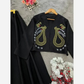 ست کت و دامن زنانه مدل یارا جنس مازراتی گلدوزی شده رنگ مشکی فری سایز
