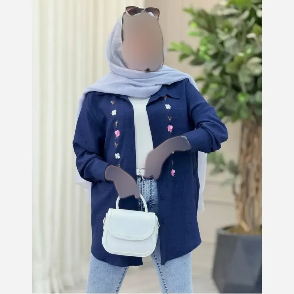 شومیز مانتویی گلدوزی شده زنانه جنس شانتون در رنگبندی متنوع
