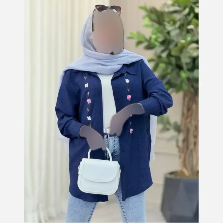 شومیز مانتویی گلدوزی شده زنانه جنس شانتون در رنگبندی متنوع