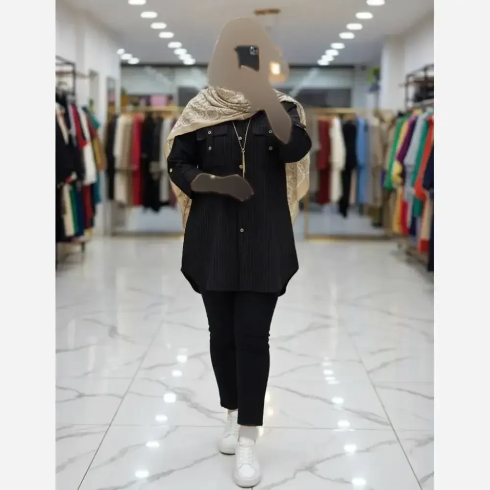 شومیز مانتویی زنانه مدل مهنا جنس شانتون دیپلمات جیب دار