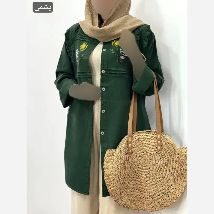 مانتو لینن گلدوزی شده مدل ثمین فری سایز 36 تا 46