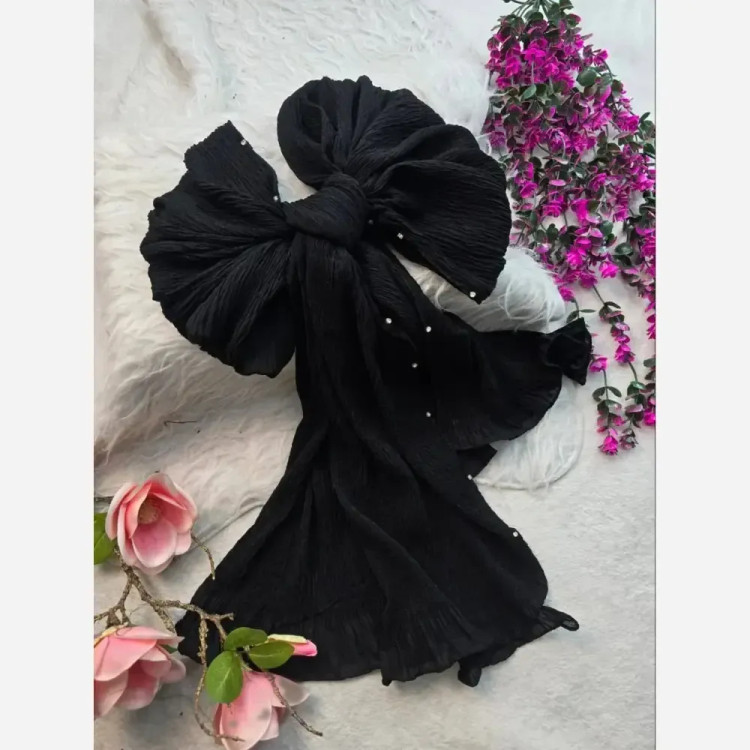شال مجلسی زنانه طرح درختی دور دانتلی و لب نگین دار سایز 70 در 180 سانتی متر