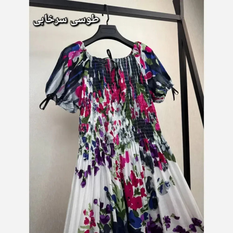 پیراهن ساحلی زنانه آستین بلند نخی وارداتی مدل بهارین فری سایز