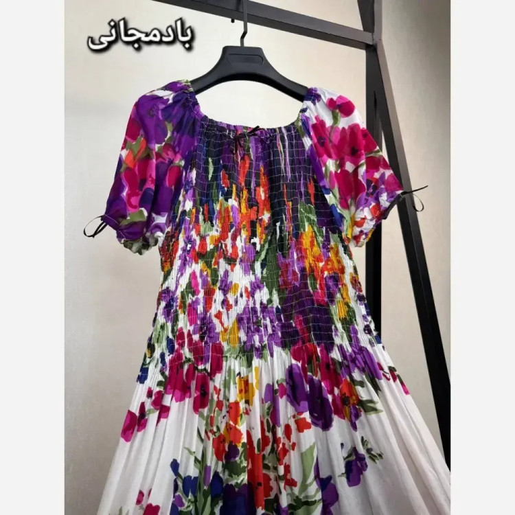 پیراهن ساحلی زنانه آستین بلند نخی وارداتی مدل بهارین فری سایز