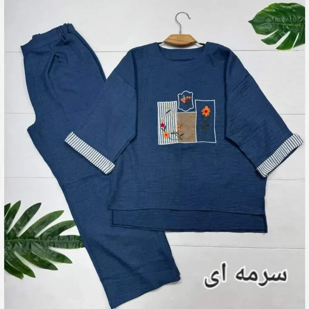ست تونیک و شلوار زنانه مدل میشکا جنس شانتون فری سایز 38 تا 46