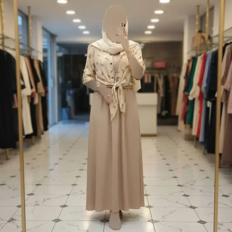 ست شومیز گره ای و سارافون زنانه جنس شانتون فری سایز