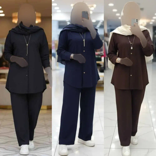 ست مانتو شلوار زنانه جنس مراکشی طرح بسکوییتی فری سایز مناسب سایز 38 تا 50