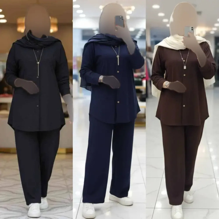 ست مانتو شلوار زنانه جنس مراکشی طرح بسکوییتی فری سایز مناسب سایز 38 تا 50