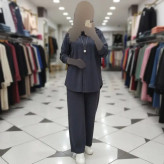 ست مانتو شلوار زنانه جنس مراکشی طرح بسکوییتی فری سایز مناسب سایز 38 تا 50