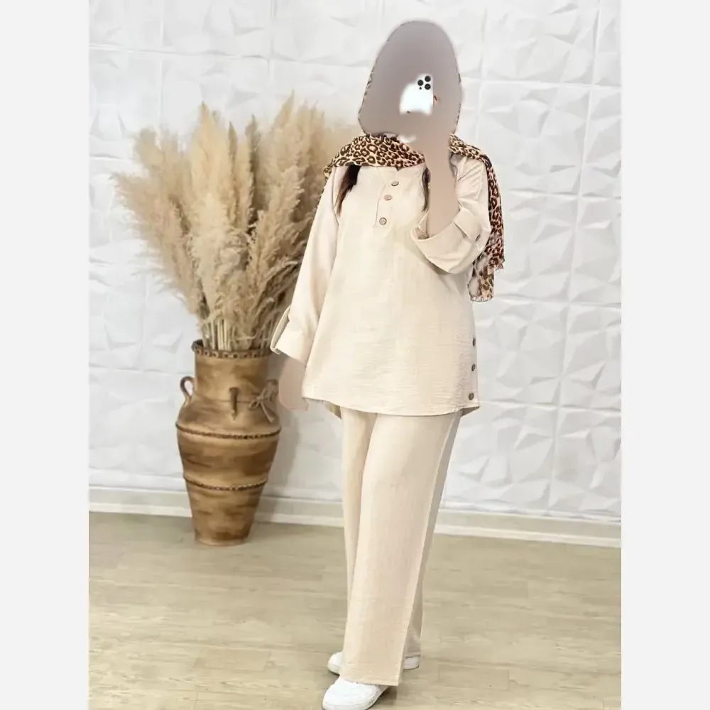 ست شومیز و شلوار زنانه بغل دکمه جنس سوپر آیوا فری سایز
