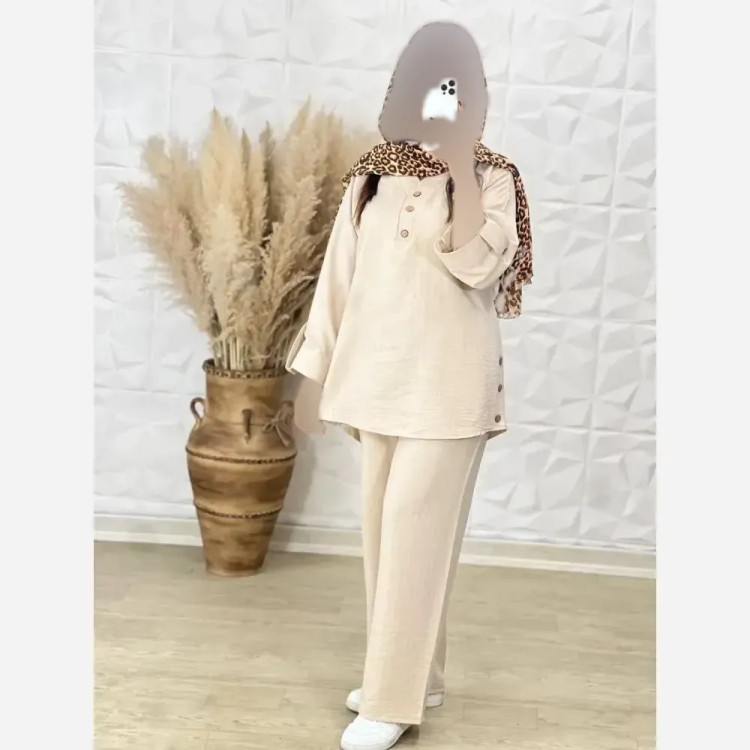 ست شومیز و شلوار زنانه بغل دکمه جنس سوپر آیوا فری سایز