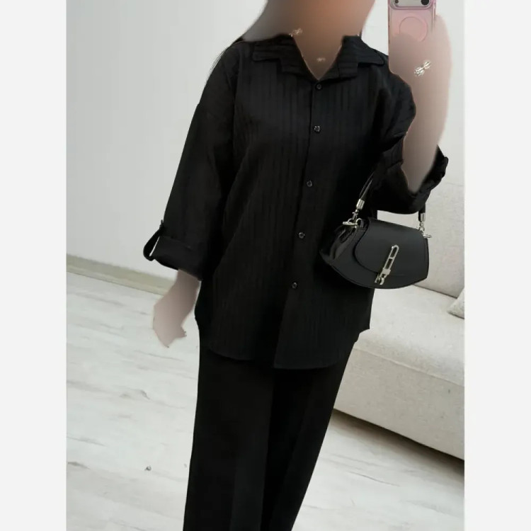 شومیز زنانه محرمی مدل آویسا جنس شانتون رنگ مشکی فری سایز 38 تا 48