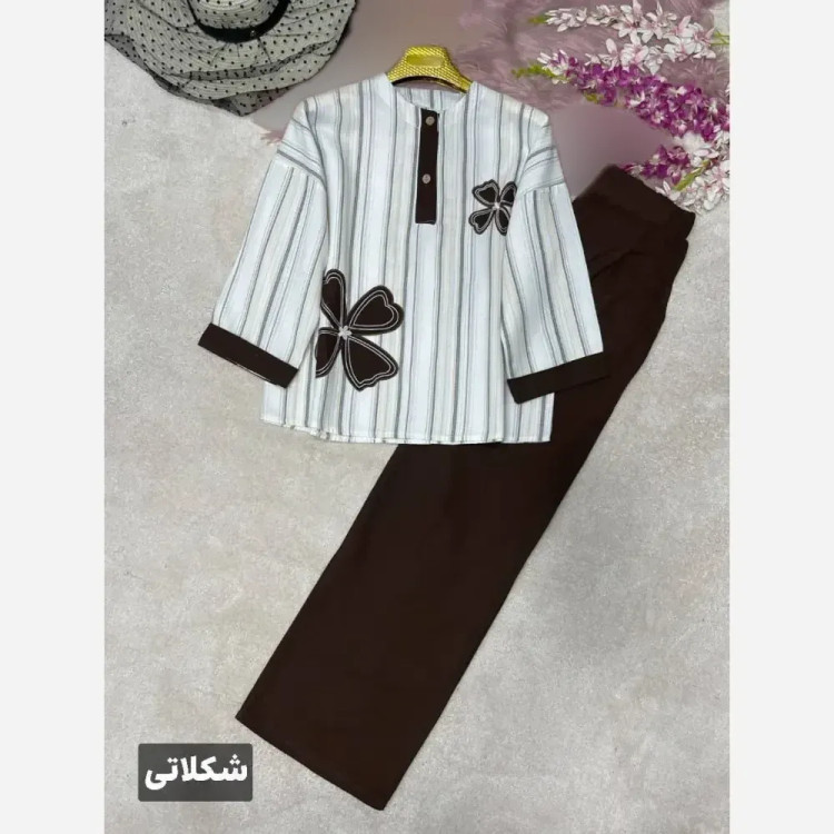 ست شومیز و شلوار زنانه مدل سنجاقک جنس لنین و کنفی فری سایز 38 تا 46