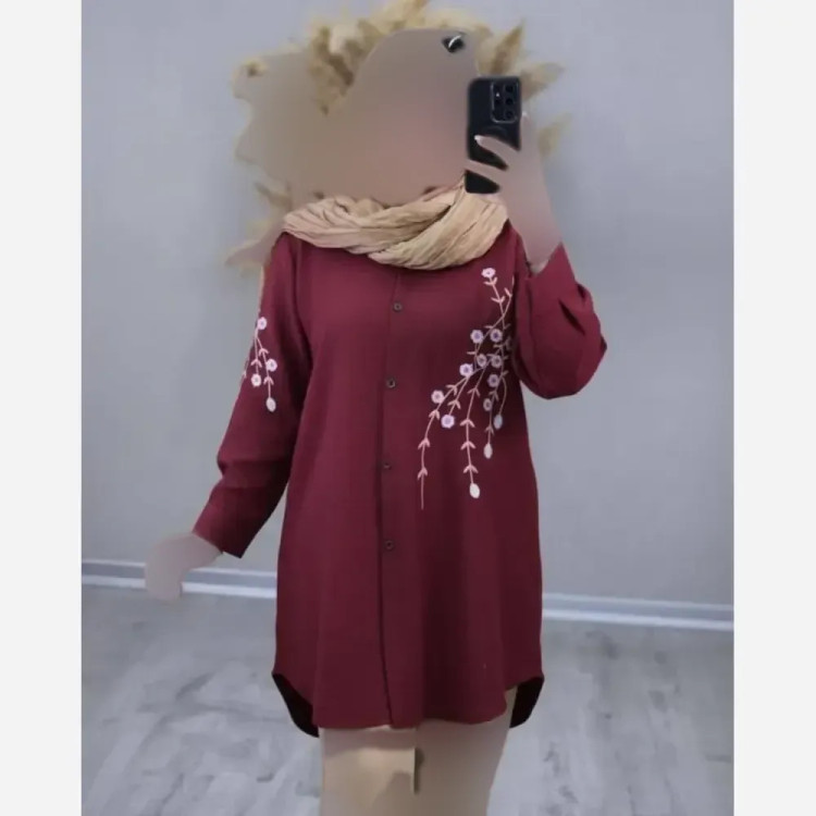شومیز مانتویی گلدوزی شده مدل آرتینا جنس شانتون مجلسی