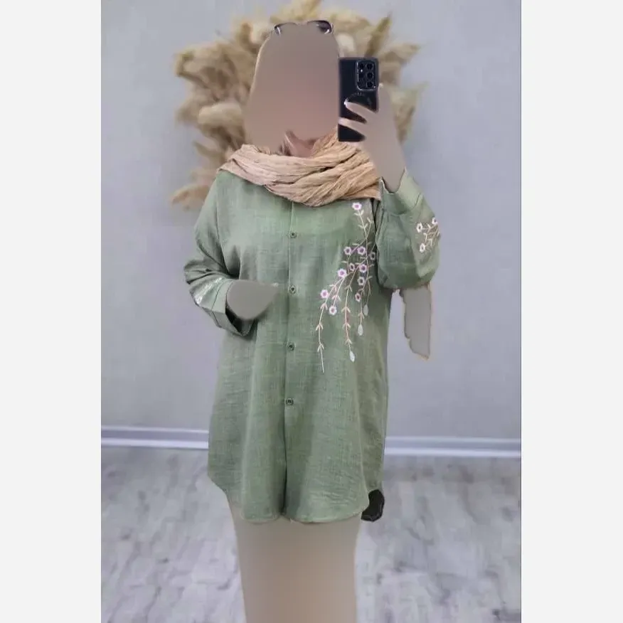 شومیز مانتویی گلدوزی شده مدل آرتینا جنس شانتون مجلسی