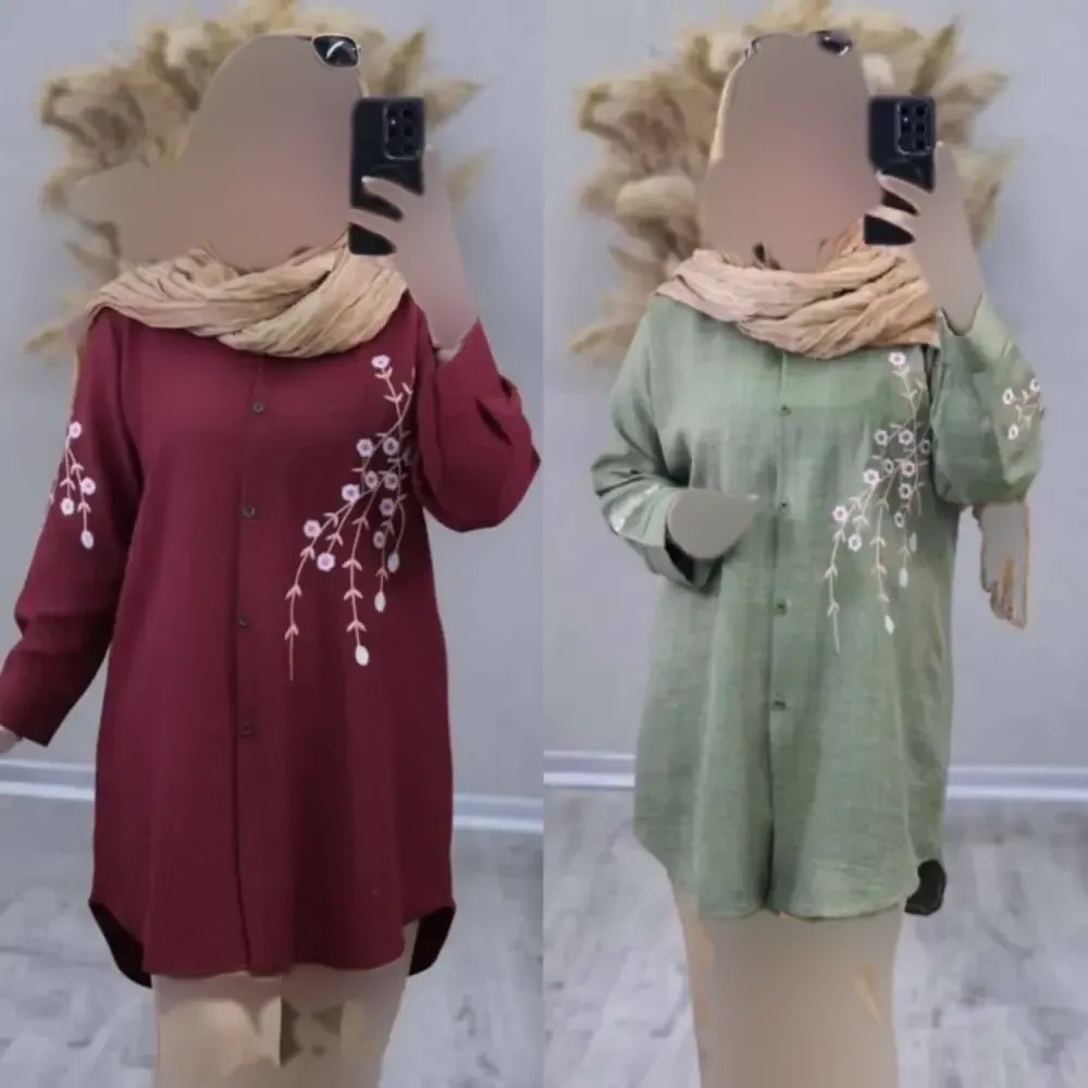 شومیز مانتویی گلدوزی شده مدل آرتینا جنس شانتون مجلسی