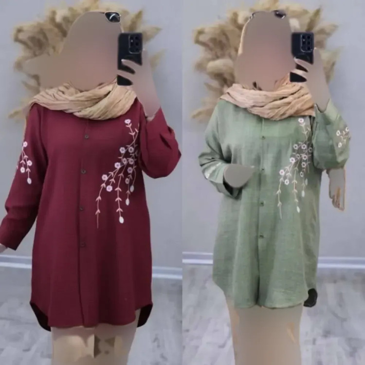 شومیز مانتویی گلدوزی شده مدل آرتینا جنس شانتون مجلسی