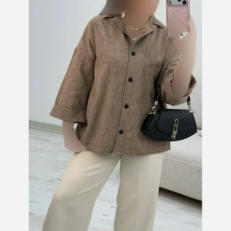 شومیز مانتویی زنانه مدل غزل جنس شانتون شاین فری سایز 38 تا 48