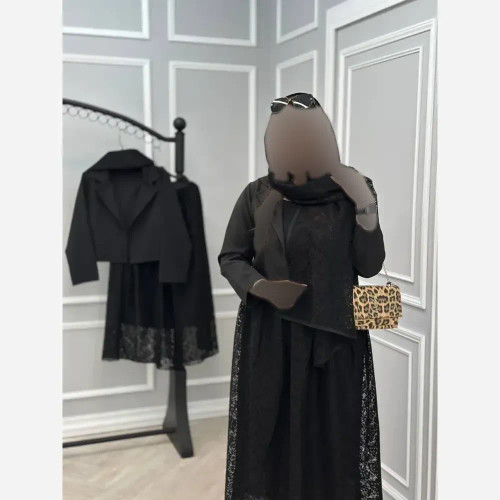 سه تیکه مجلسی زنانه مدل نیایش کت مازراتی و دامن دانتل مشکی سایز 38 تا 46