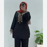 ست تونیک و شلوار زنانه مدل شرمین جنس شانتون فری سایز گلدوزی شده