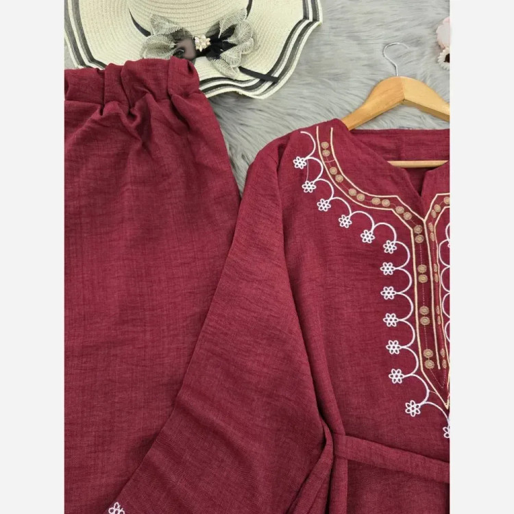 ست تونیک و شلوار زنانه مدل شرمین جنس شانتون فری سایز گلدوزی شده