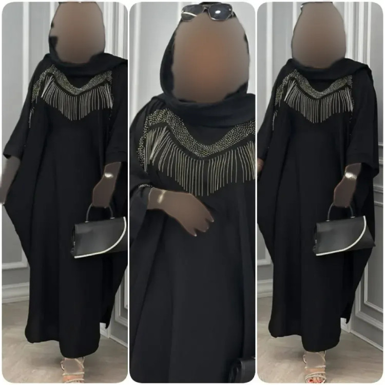 عبای زنانه مدل زنجیری جنس الیزه رنگ مشکی فری سایز