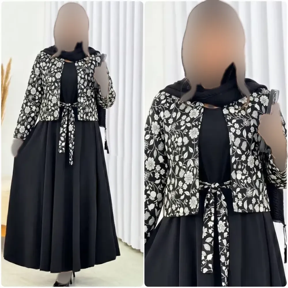 ست سه تیکه زنانه مجلسی شامل سارافن الیزه و کت تافته سوزن دوزی فری سایز 38 تا 46