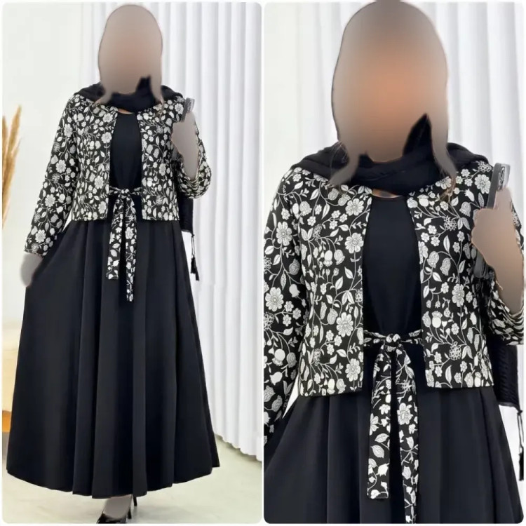 ست سه تیکه زنانه مجلسی شامل سارافن الیزه و کت تافته سوزن دوزی فری سایز 38 تا 46