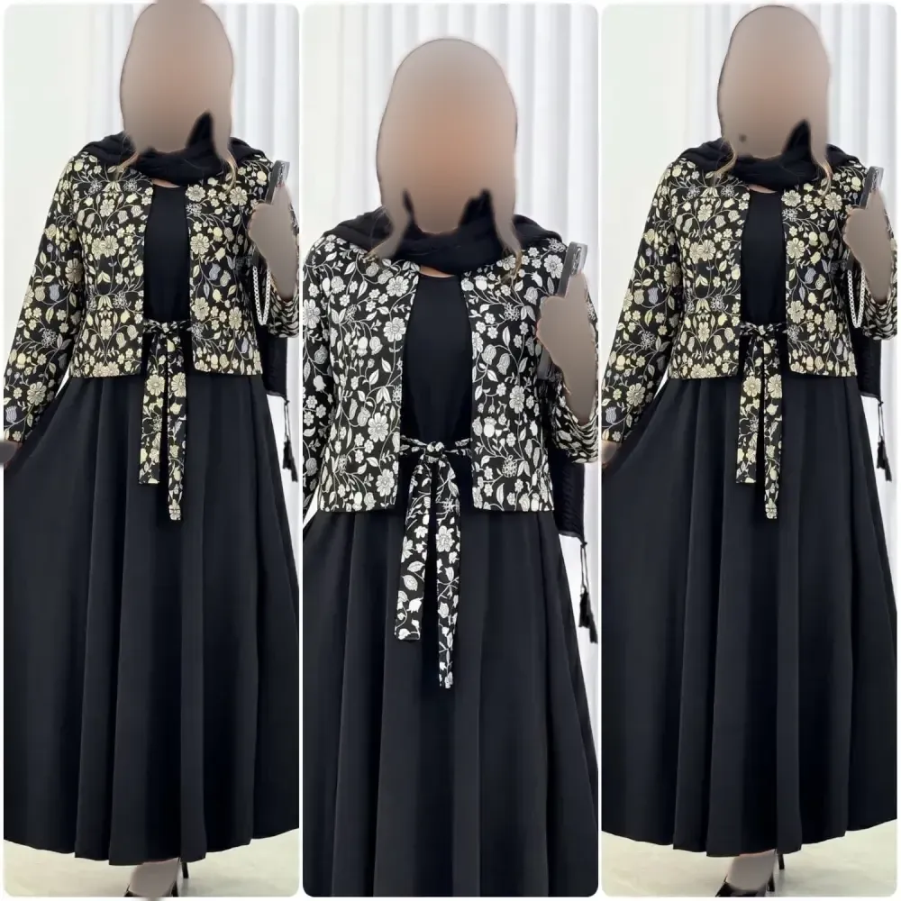 ست سه تیکه زنانه مجلسی شامل سارافن الیزه و کت تافته سوزن دوزی فری سایز 38 تا 46