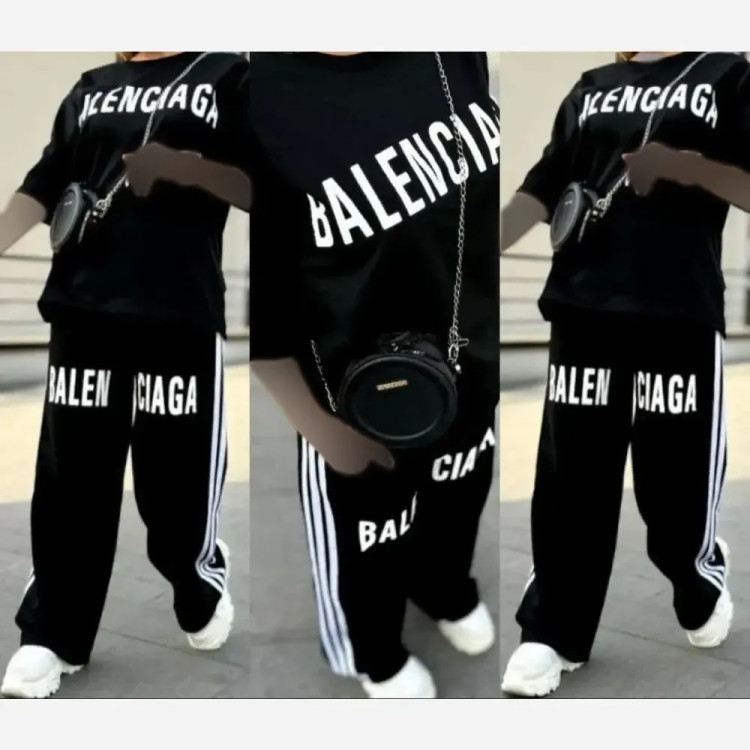 ست تیشرت و شلوار زنانه مدل بالنسیاگا جنس اسپان گلکسی رنگ مشکی فری سایز 36 تا 46