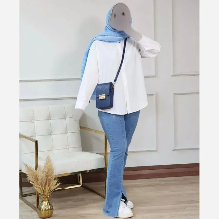 شومیز زنانه مدل ترگل جنس داکرون رنگ سفید فری سایز 38 تا 46