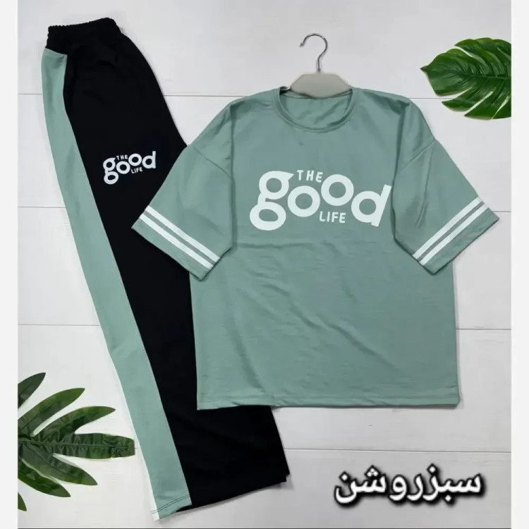 ست تیشرت و شلوار زنانه مدل good جنس پنبه گلکسی فری سایز 38 تا 46